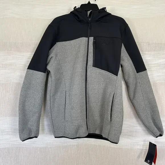 NWT Reebok Jacket Men's Large Gray Black Full Zip Up‎ Hoodie MRSP $165 New L