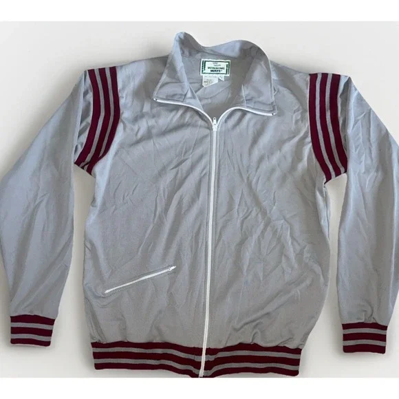 Winning Ways Track Jacket Men's Large Gray Maroon 90s Full Zip Athletic Warm Up‎