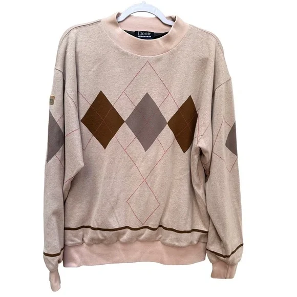 Vintage‎ 90's Etonic Mens Windstopper Sweater Golf Brown Argyle GOR Size Large