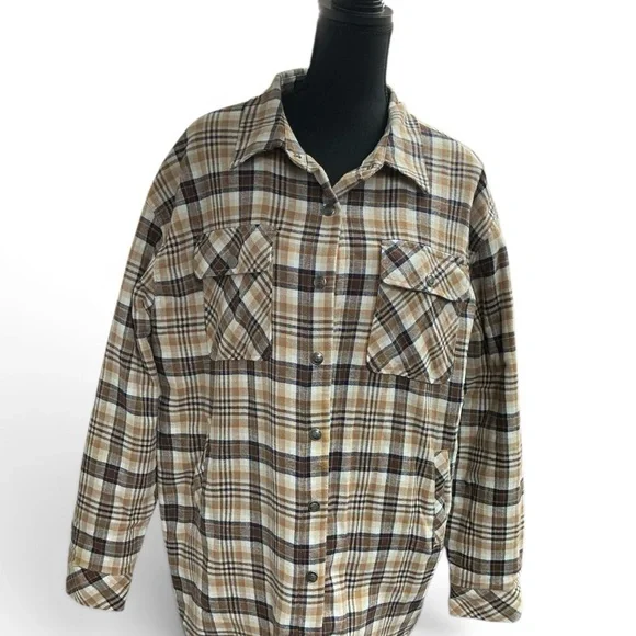 Dickies Men's Plaid Shirt Jacket in Brown and Tan