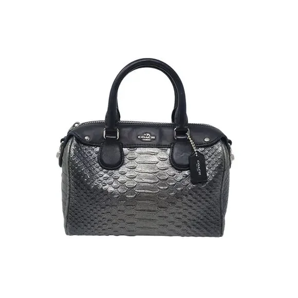 Coach Baby Bennett Satchel Handbag Metallic Gunmetal Black Snake Embossed F36657
