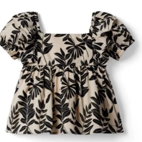 Janie and Jack Girls Medium Black Cream Floral Peplum Top Puff Sleeve