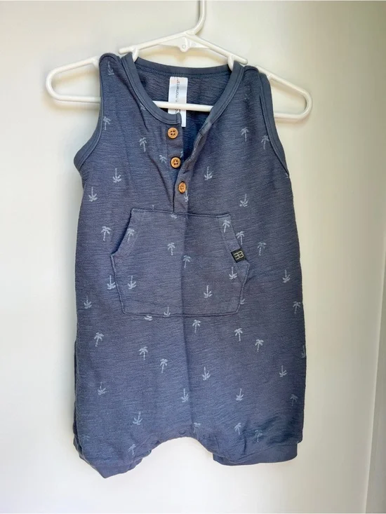 Modern Moments Palm Tree Romper 18 Months | Blue Sleeveless Baby Outfit