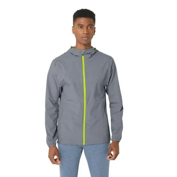 ASICS® (Men's 2XL) Waterproof Jacket in Sheet Rock/Lime Zest - $110