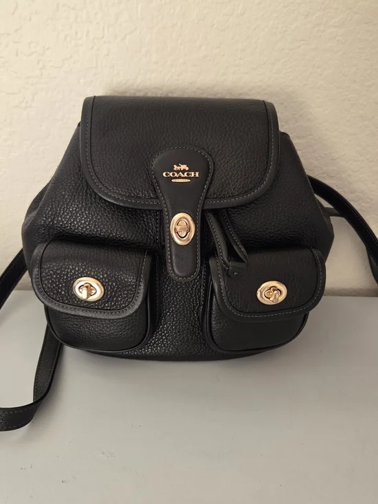Coach Black Pebbled Leather Hadley Backpack with Gold Hardware
