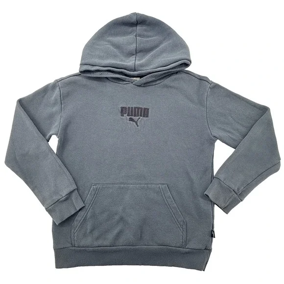 Puma Hoodie‎ Youth Large Blue Pullover Sweatshirt Logo Kids 14/16 Fits Womens XS