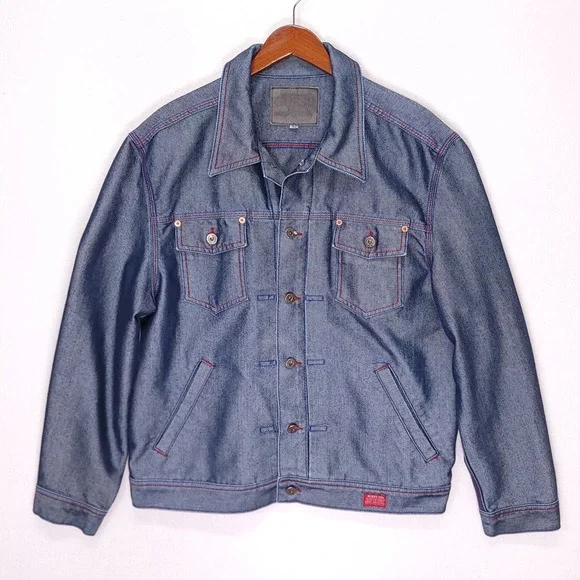 Vintage Guess USA American Tradition Denim Jacket Blue Contrast‎ Stitch Mens L