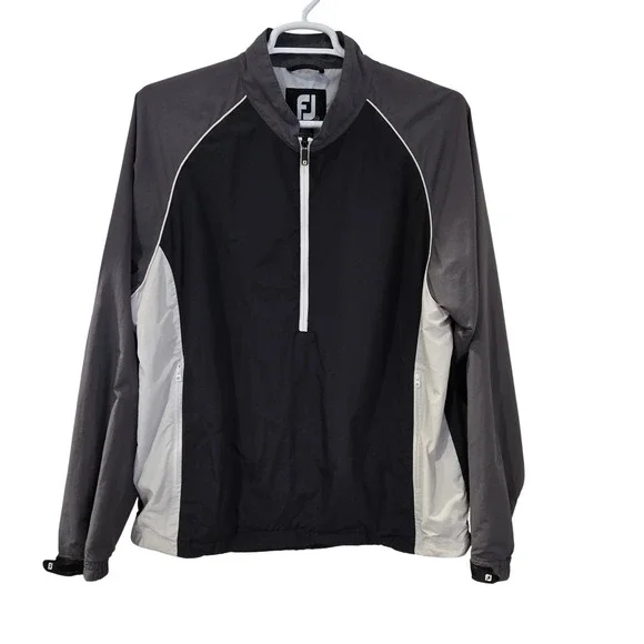 FootJoy Golf Pullover Windbreaker Mens XL Black Grey 1/2 Zip Jacket