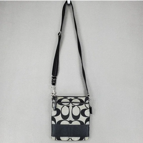 Coach Crossbody Bag Black Signature C Jacquard North South Swingpack Purse