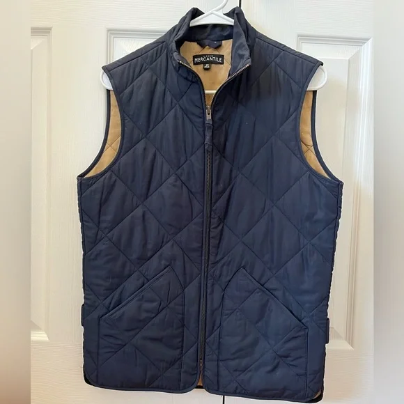 J Crew Mens Quilted Vest Dark Blue Tan Size XS