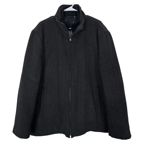 Calvin Klein Wool Blend Lined Double Zip Us Charcoal Herringbone Jacket Men's XL