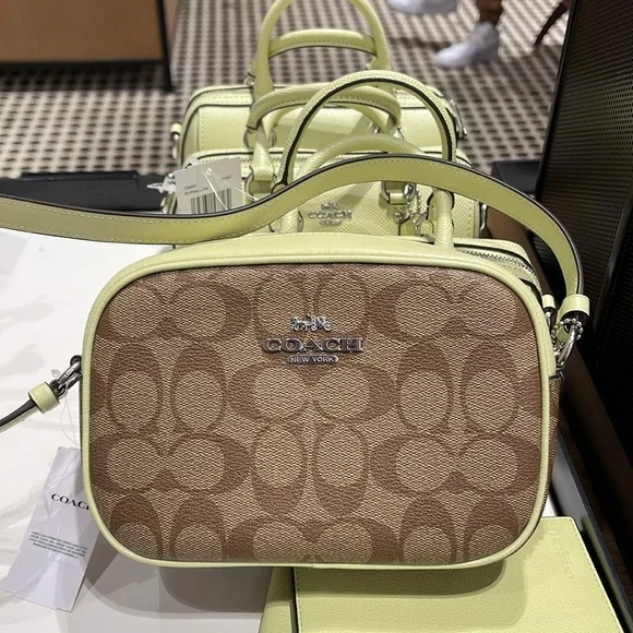 Coach Mini Jamie Camera Bag In Signature Canvas SV/Khaki/Pale Lime