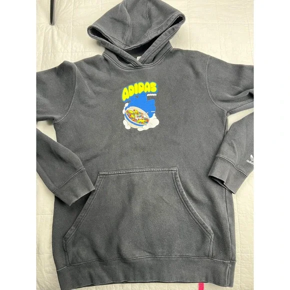 Kids Adidas Originals Black Hoodie Cereal‎ Graphic Pullover Size XL 15 16Y