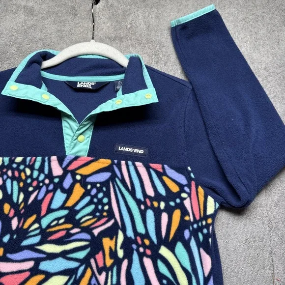 Lands' End Youth Fleece 1/4 Snap Pullover Jacket Large 10‎ 12 Colorblock