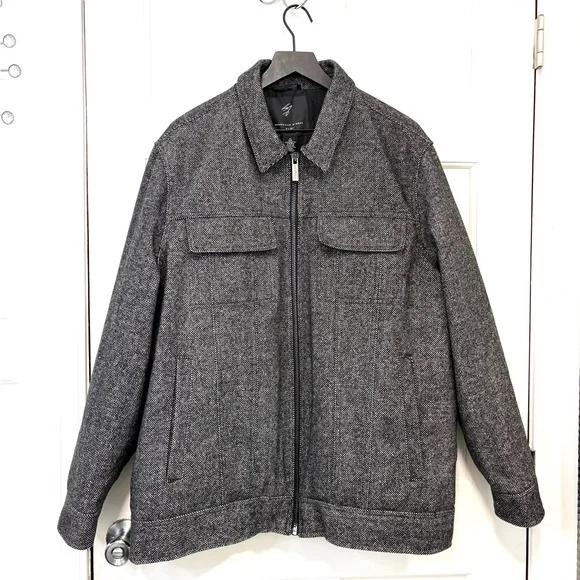 Shaquille O’Neal Wool Blend Coat Mens 2XLG Black White Check Full Zip Big & Tall