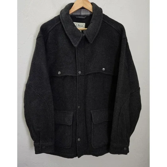 L.L. Bean Men's Size Large Charcoal Grey 3 in 1 Wool Blend Heavy Knit Field Coat
