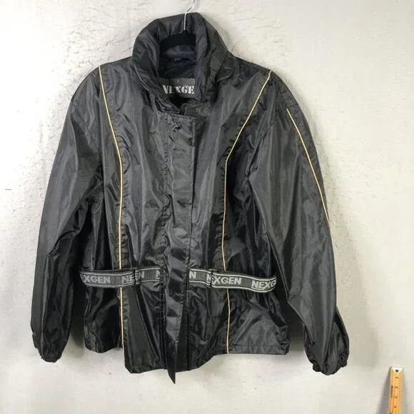 Nexgen Jacket Mens M Black Water Resistant Belted Lightweight Windbreaker Moto