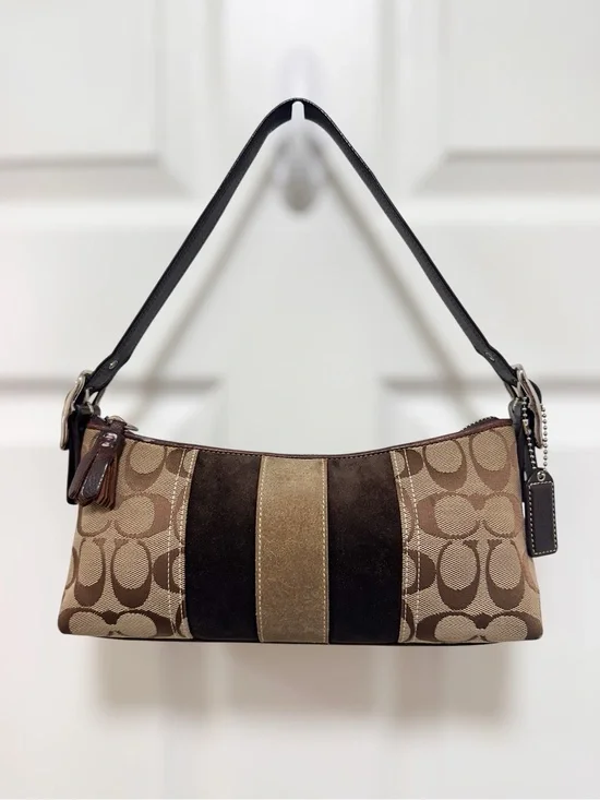 Coach Vintage Hamptons Suede Stripe Demi Baguette Brown