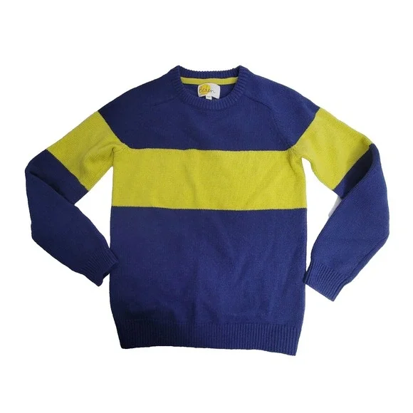 Boden Kids Knit Sweater Shirt 11/12Y Youth Striped Blue Yellow Boy Wool Blend