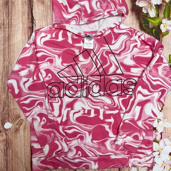 Adidas Kids Swirl Pattern Pink Hoodie