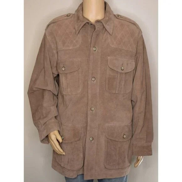 CABELA'S Outdoor Tan Suede Leather Button-Front Field/Hunting Coat/Jacket Size L