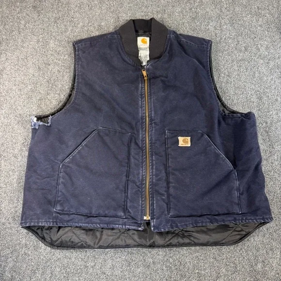 Carhartt V02 NVY Arctic Quilt Lined Duck‎ Vest Midnight Navy Mens 2XL Distressed