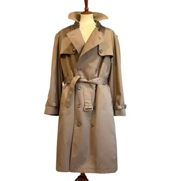 Vtg Winter Cold Weather Beige Trench Coat Down Removable Liner, Men's Size 46R