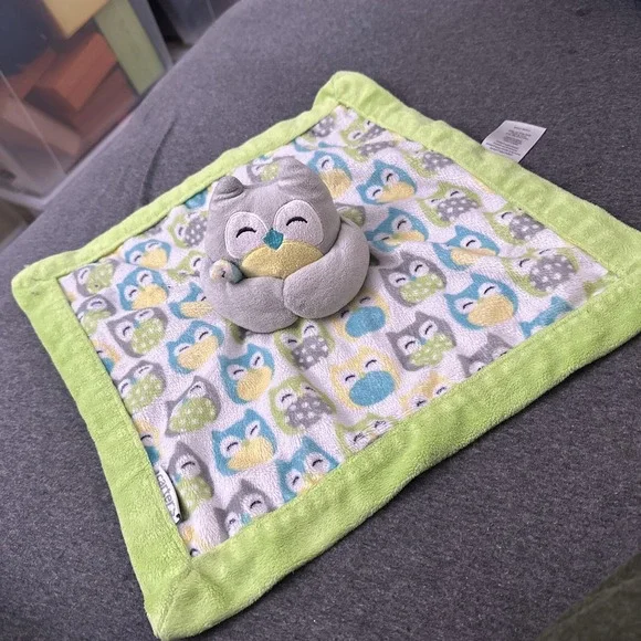 Carters Owl Baby Security Blanket Lovey Plush Stuffed Velour‎ Green Gray Teal
