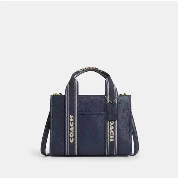 Coach Leather Smith Tote 24 with Striped Handles.