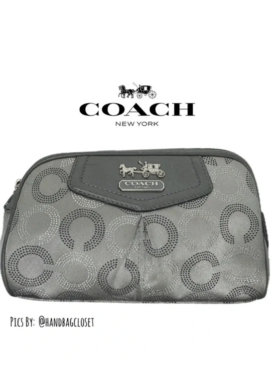 Coach Gray Silver Optic C Vintage Y2K Satin & Leather Carriage Cosmetic Zip Bag
