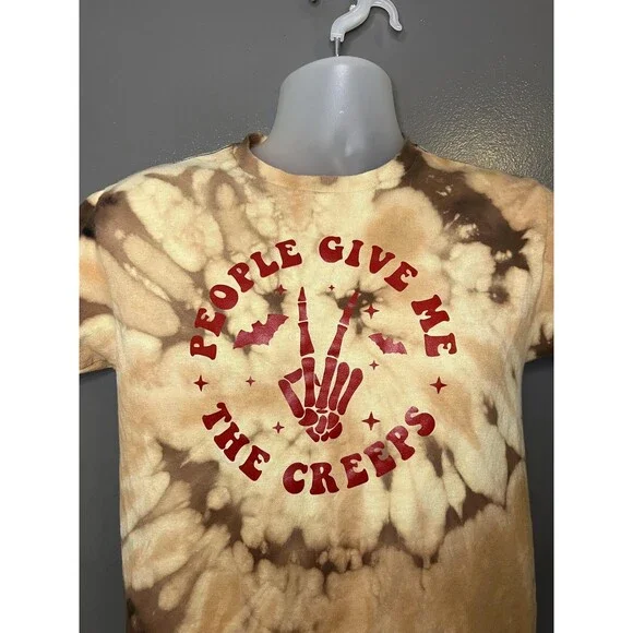 People Give Me The Creeps Shirt Youth Large Brown Tie Dye Halloween Graphic Tee