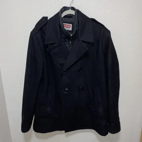 Levi’s Men’s Full Zip Pea Coat Size L Black As-Is