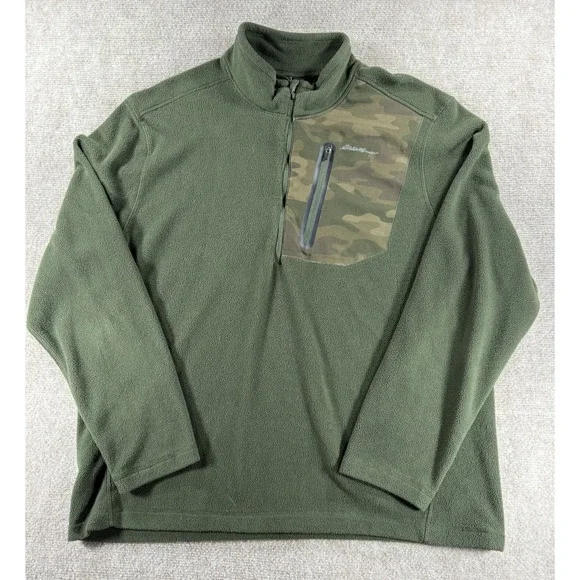 Eddie Bauer Men's XL Fleece Pullover Green Camo Quarter Zip Outdoor Warm Jacket‎