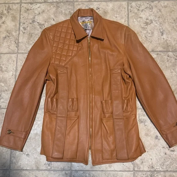 Vintage Genuine Deerskin Leather Coat Custom Made Brown Quilted Western Jacket