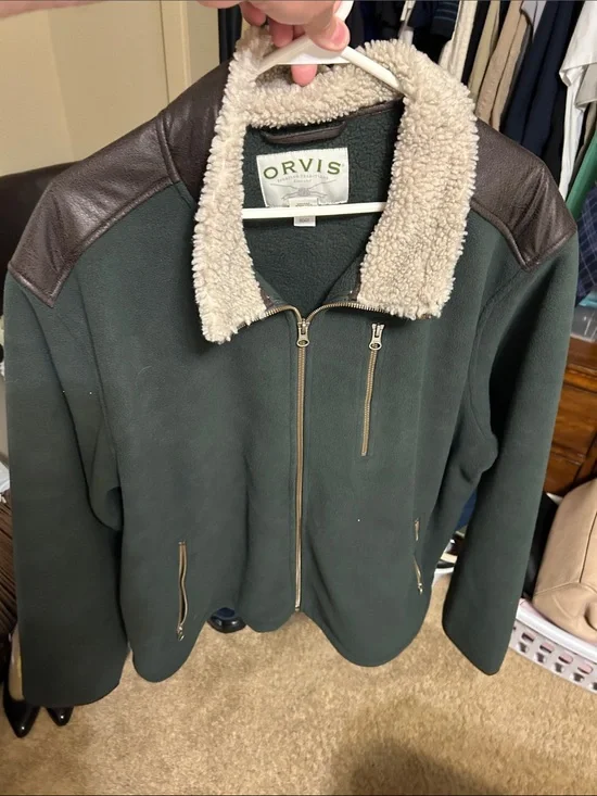 Orvis Green Fleece Jacket with Sherpa Collar