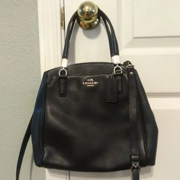 Coach Minetta Crossgrain Leather Black Satchel Crossbody Bag Handbag F34663
