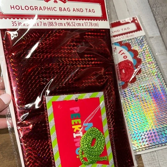 Set of two large holographic Christmas holiday gift bags new in package