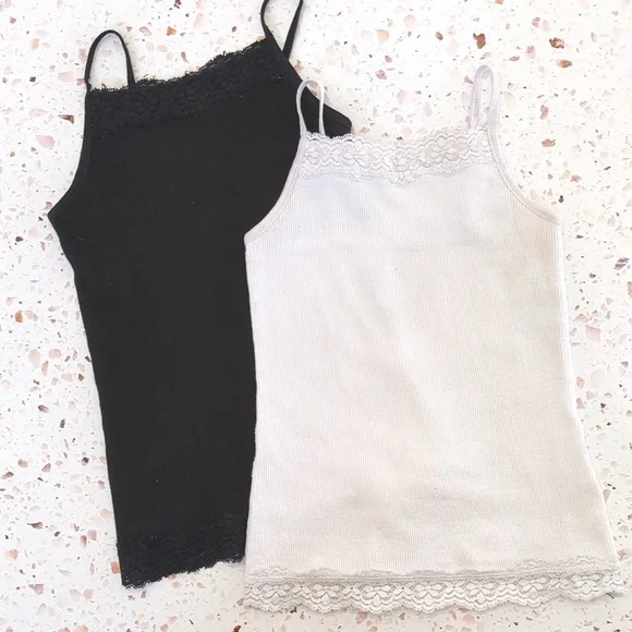 Set of Two Fine Rib Knit Lace Trimmed Camis | XS (4-5)