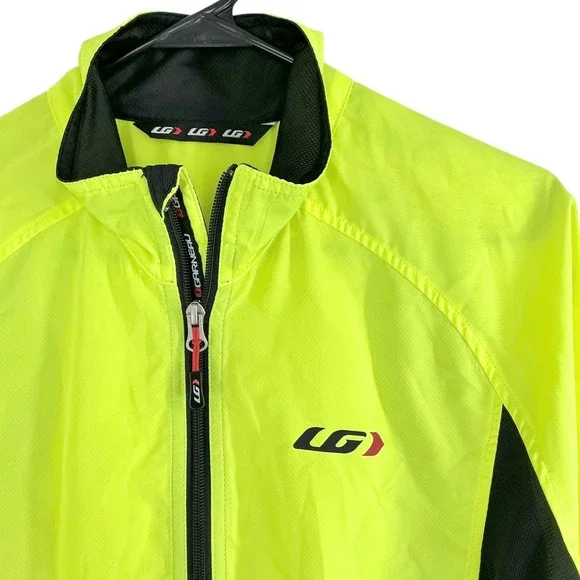 Louis Garneau Cycling Jacket‎ Men's Medium Neon Yellow Black Full Windbreaker