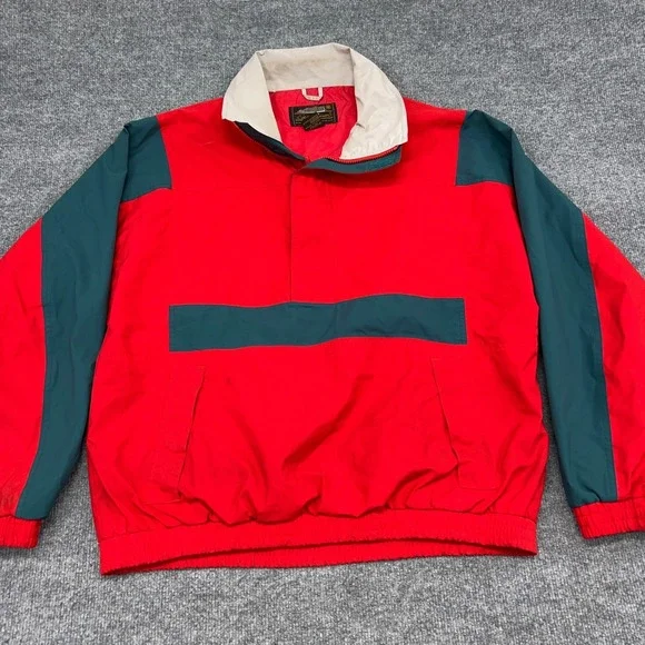 Vintage Eddie Bauer Jacket Mens‎ Large Red Gore-Tex Waterproof Half Zip Pullover