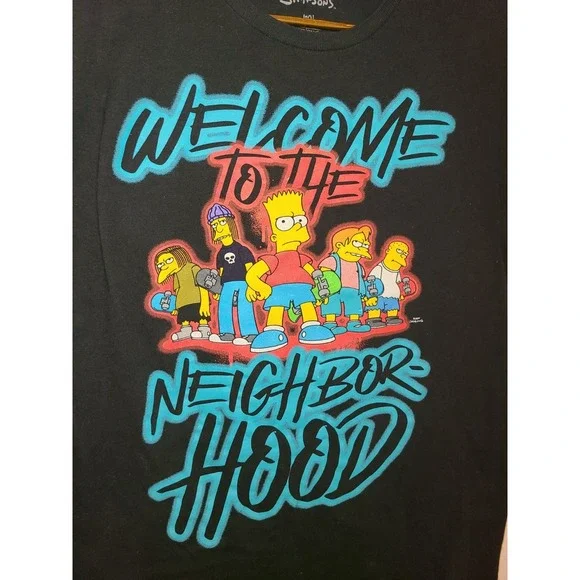 The Simpsons Welcome To The Neighborhood  Black‎ Graphic Tshirt Jr Youth Med