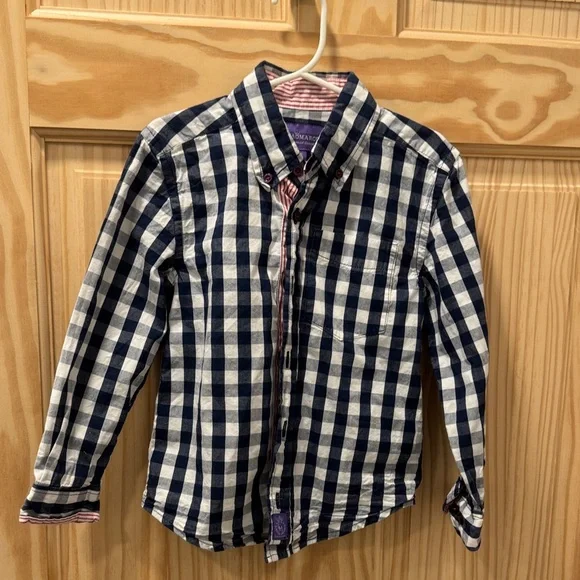 Navy and White Checkered Button-Up Shirt