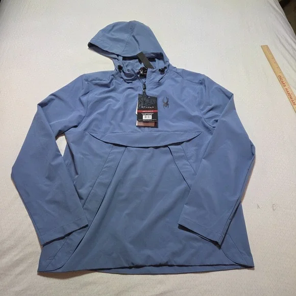 Spyder Active Jacket Mens Medium Blue Pullover Hoodie ProWeb NWT Lightweight