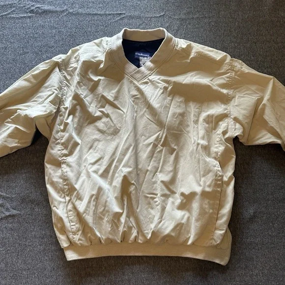 Vintage Holloway Large Beige Sports Pullover Windbreaker Lined‎ V-Neck Schaffer