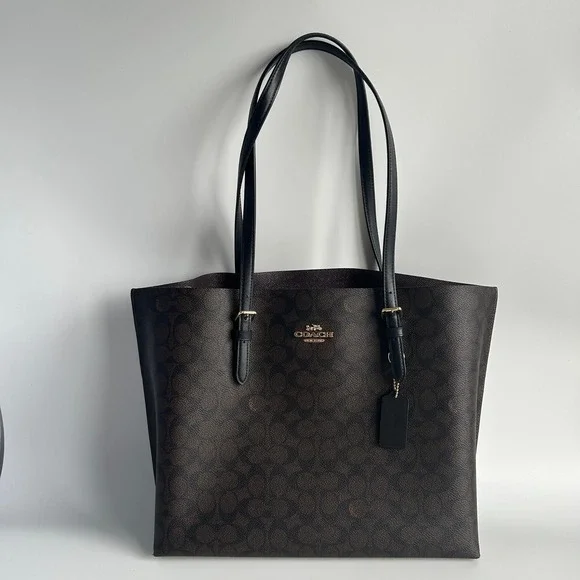 Coach Mollie Tote Brown Black Signature Canvas Leather Bag 1665 Good