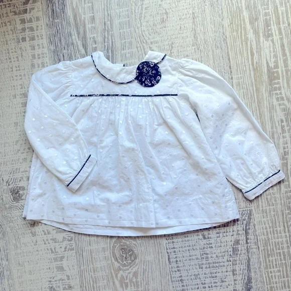 Alice Kathleen and Co Floral Long Sleeve White Swiss Dot Top Sz 4 Toddler