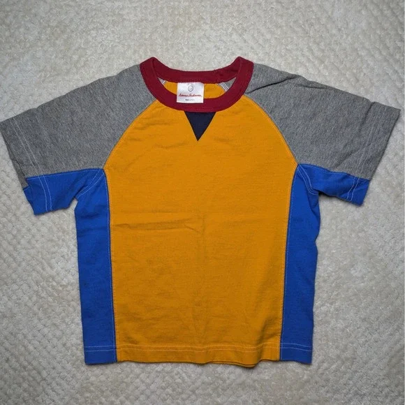 Hanna‎ Andersson Kids Colorblock Raglan T-Shirt Yellow Blue Grey Size 5-6Y