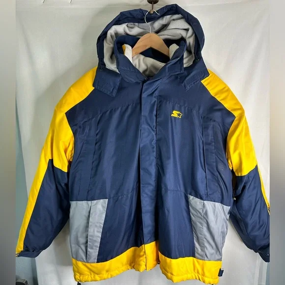 Vintage Starter Jacket Coat Mens Sz XL Yellow Blue Ski Snowboard Double Liner