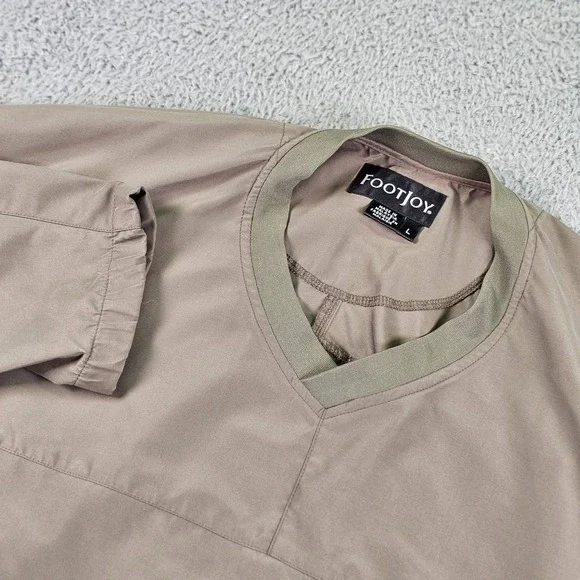 FootJoy Pullover Mens Large Tan V-Neck Golf Windbreaker Windshirt Jacket