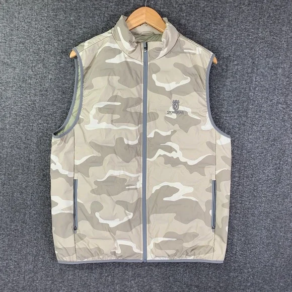 Straight Down Peak Vest Men Large Camo Goose Down Puffer Golf Performance Modern